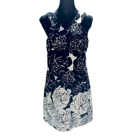 Just Taylor Black and White Abstract Rose Sleeveless Pocket Cocktail Dress Sz 10 - Picture 1 of 7